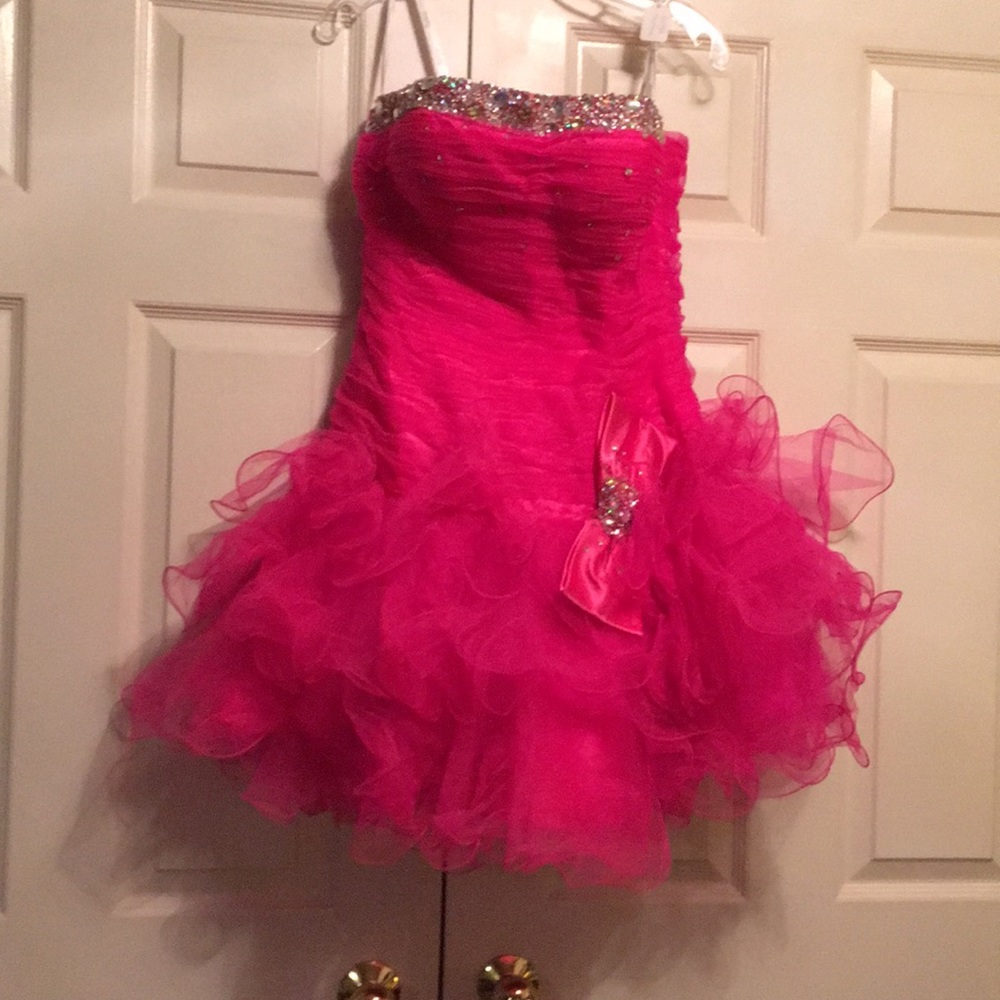 Short prom party formal dress fuchsia sequin sz 12